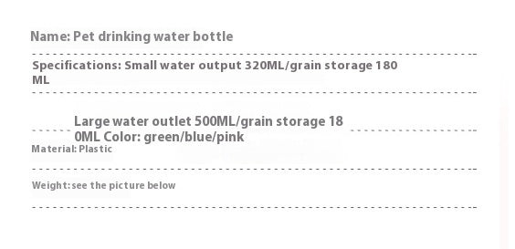 Pet Supplies Dog Drinking Water Bottle Grain Storage Tank Portable Portable Cup