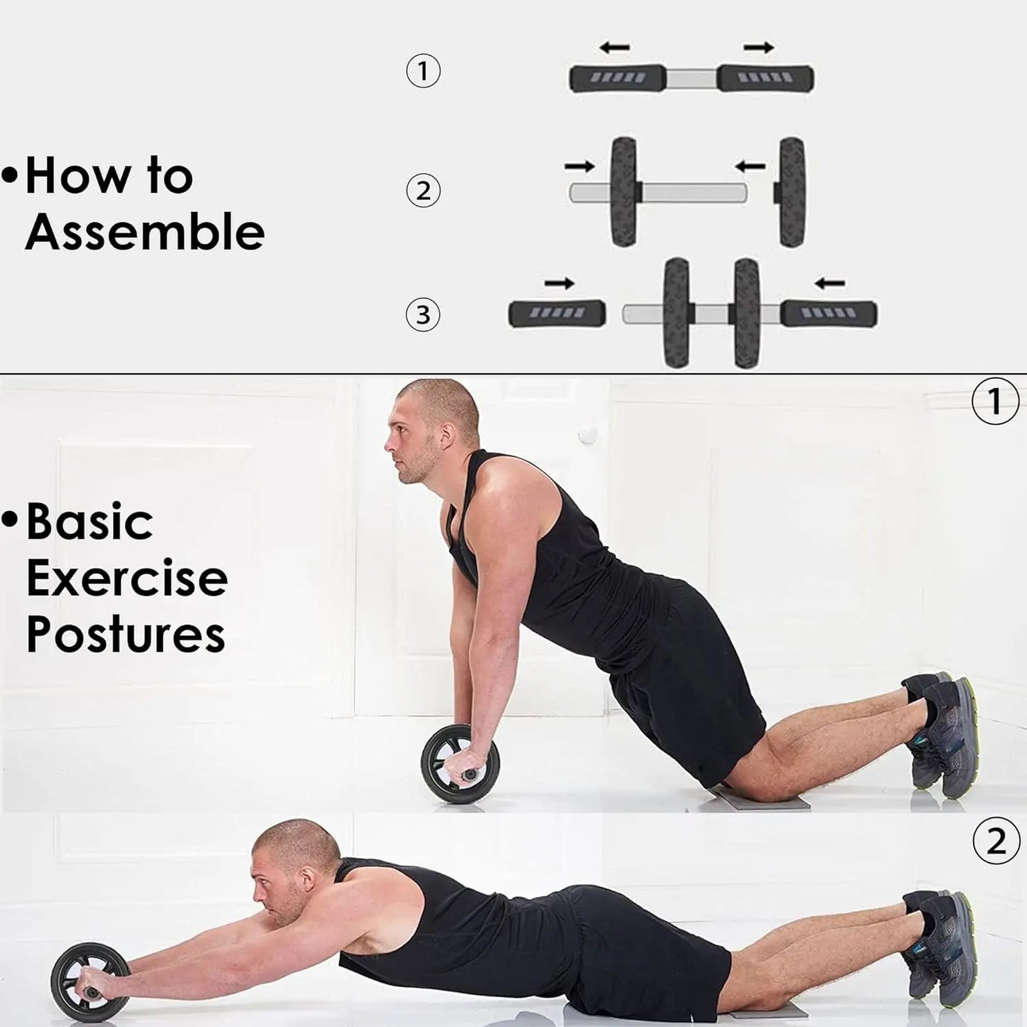 Ab Roller for Abdominal Exercise Machine, Abs Workout Equipment, Core Strengthening Trainer Fitness Belly Training, Entrainement