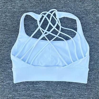Women's Fitness Sports Bra Anti-Sweat Fitness Top Women Yoga Bra Shockproof Crop Top Cross Back Sport Bra Gym Workout Top