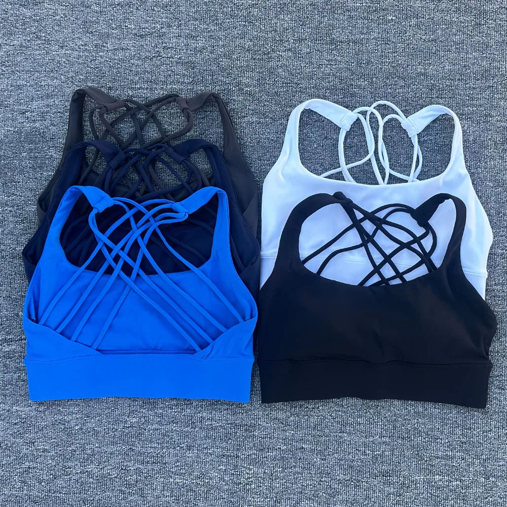 Women's Fitness Sports Bra Anti-Sweat Fitness Top Women Yoga Bra Shockproof Crop Top Cross Back Sport Bra Gym Workout Top