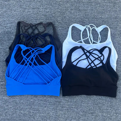 Women's Fitness Sports Bra Anti-Sweat Fitness Top Women Yoga Bra Shockproof Crop Top Cross Back Sport Bra Gym Workout Top
