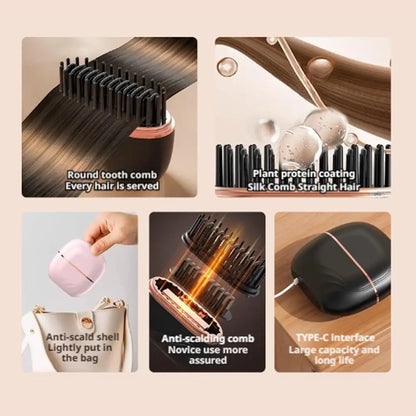 Portable anion Hair Straightening Comb Wireless Charging Hairdressing Tool No Damage Hair Styling Comb Hair Styling Tool